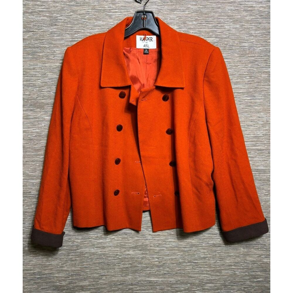 Kasper Orange Double-Breasted Wool Blend Blazer